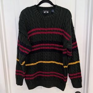 Vintage‎ Mens Cable Knit Pullover Sweater XTRA LARGE Fisherman Striped Thick